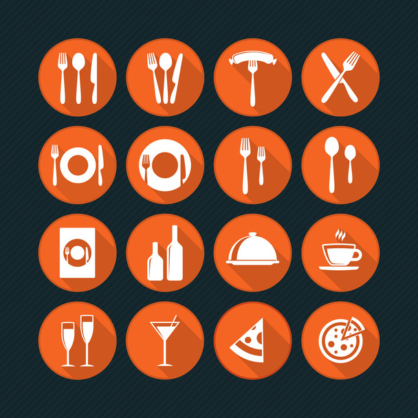 Orange restaurant icons set - Vector, Image
