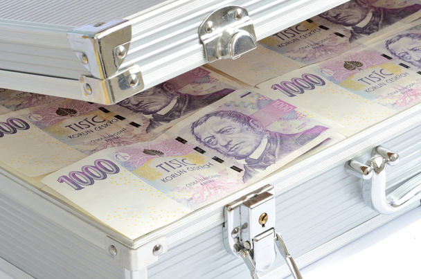 Maleta llena de billetes checos miles de divisas
 - Foto, imagen