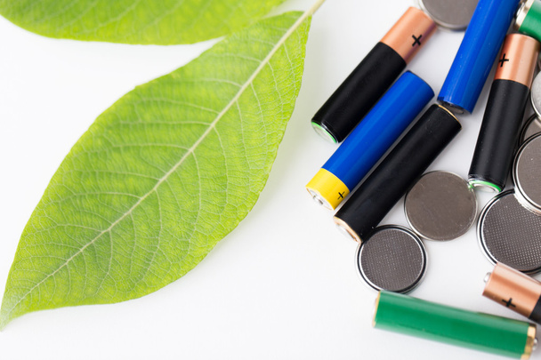close up of green alkaline batteries - Foto, Imagen