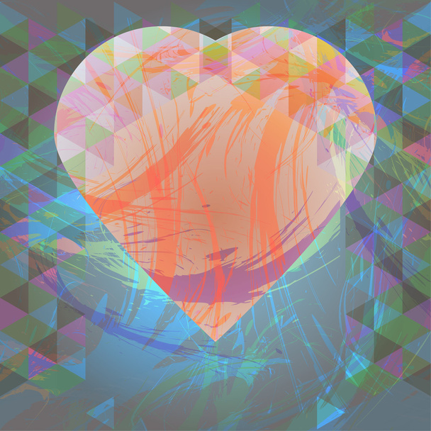 Αφηρημένο σχέδιο με μεγάλη καρδιά και χρωματιστά τρίγωνα. Ψηφιακή διανυσματική εικόνα - Διάνυσμα, εικόνα