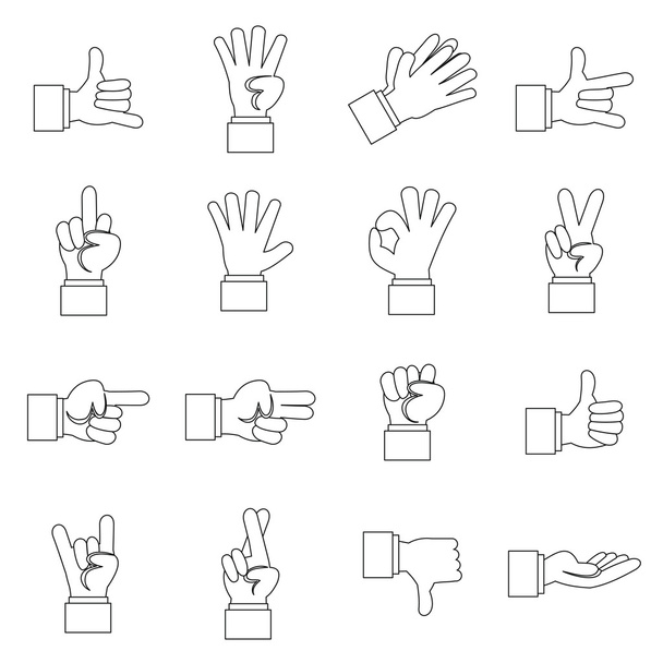 Hand gesture icons set, outline ctyle - Vector, Image
