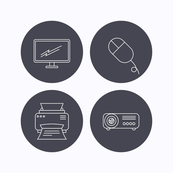 Monitor, printer and projector icons. - Vektör, Görsel