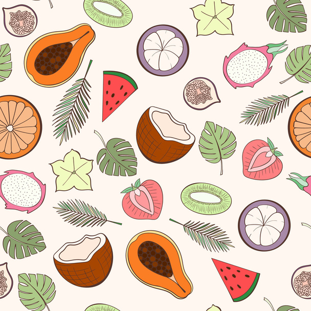 Seamless exotic fruit pattern - Vector, imagen