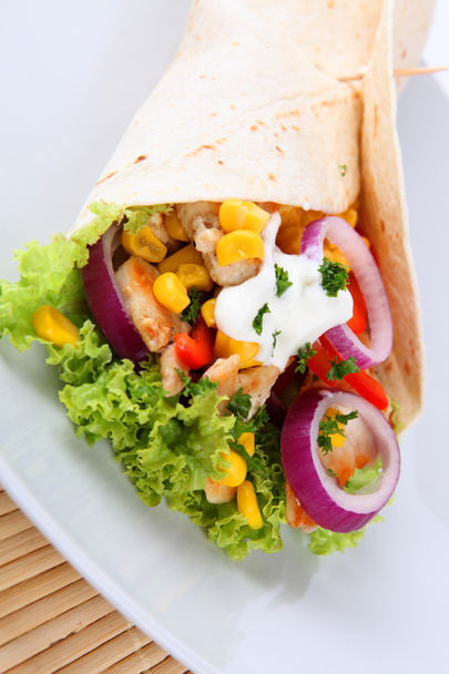 Wrap with chicken breast and vegetables - Photo, Image