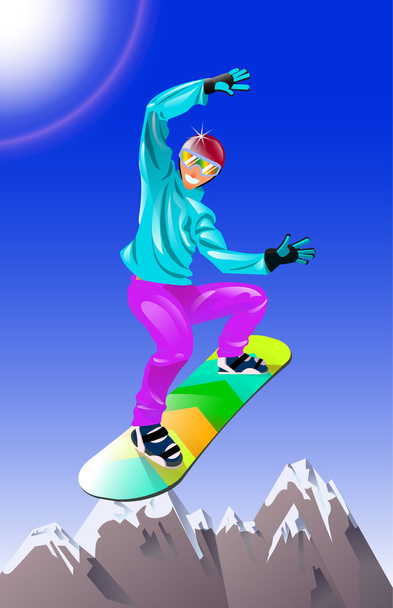 a man on a snowboard going down a hill - Vector, Image