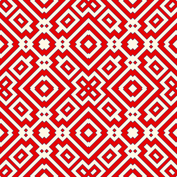 Seamless pattern with symmetric geometric ornament. Red color abstract background. - Vektor, Bild