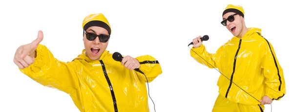 Funny performer with mic isolated on the white - Photo, Image