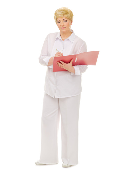 Senior woman with folder - Fotoğraf, Görsel