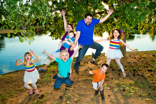 Famille sautante heureuse
 - Photo, image
