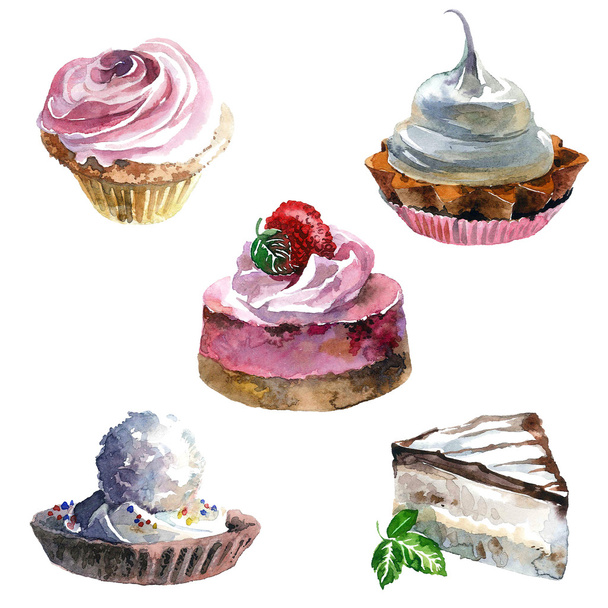 Watercolor sweet cakes - Photo, Image