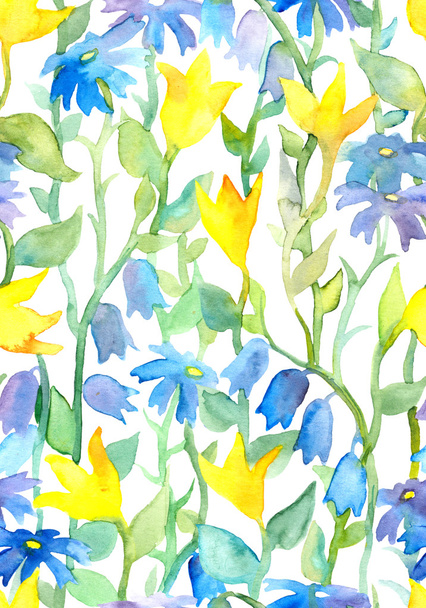 Seamless pattern - naive hand painted watercolor floral design - Fotó, kép