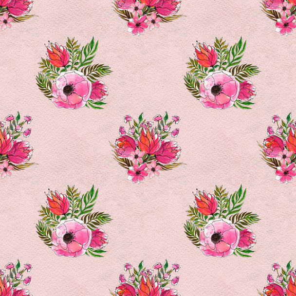 Seamless watercolor floral pattern - 写真・画像