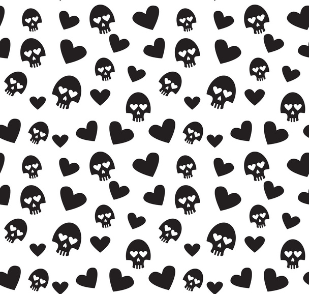 Skulls and hearts seamless pattern on a white background. - Vecteur, image
