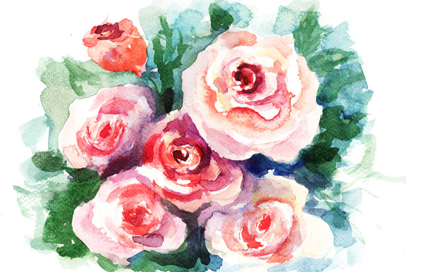 Roses flowers, watercolor painting - Fotó, kép