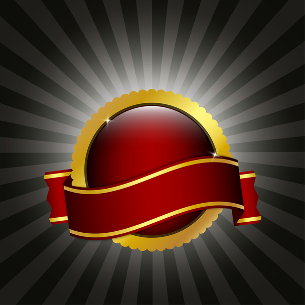 Red badge with ribbon - Vetor, Imagem