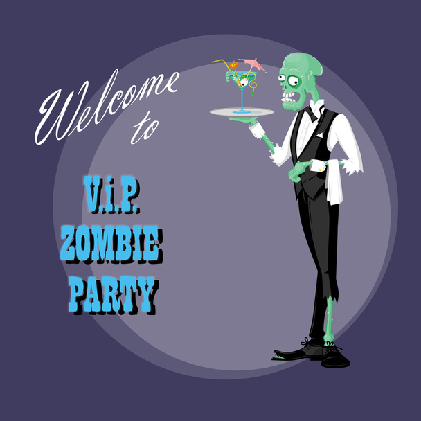 Концепция дизайн плакат для Хэллоуина праздник партии с милым рваным зомби рисунок в смешном стиле мультфильма ретро. Векторная иллюстрация
 - Вектор,изображение