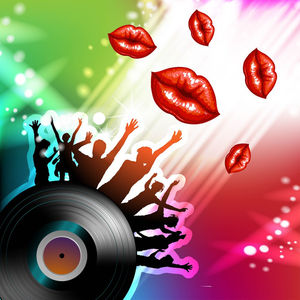 Vinyl record with dancing silhouettes - Vector, afbeelding