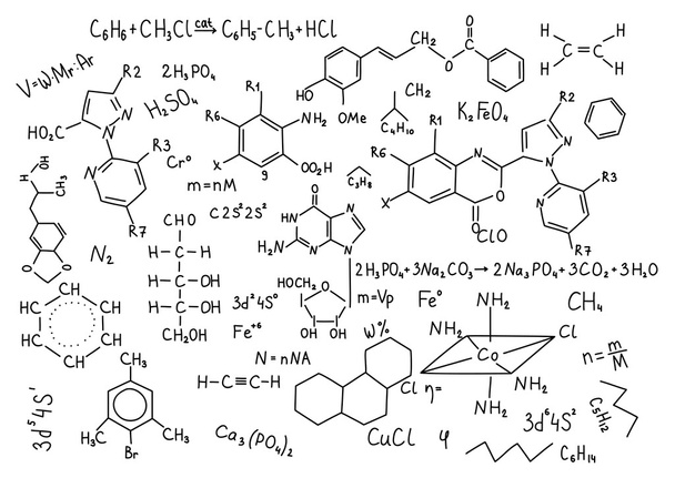 Fórmulas químicas desenhadas à mão
   - Vetor, Imagem