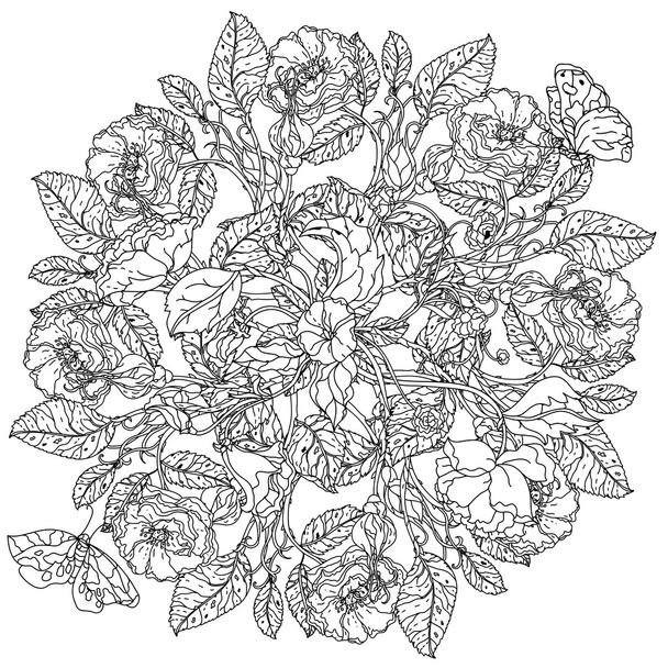hand drawn wild roses set - Vektör, Görsel
