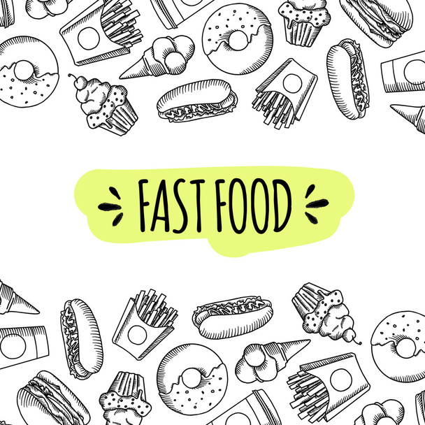 Fast food. Set of cartoon vector background. - Vektor, kép