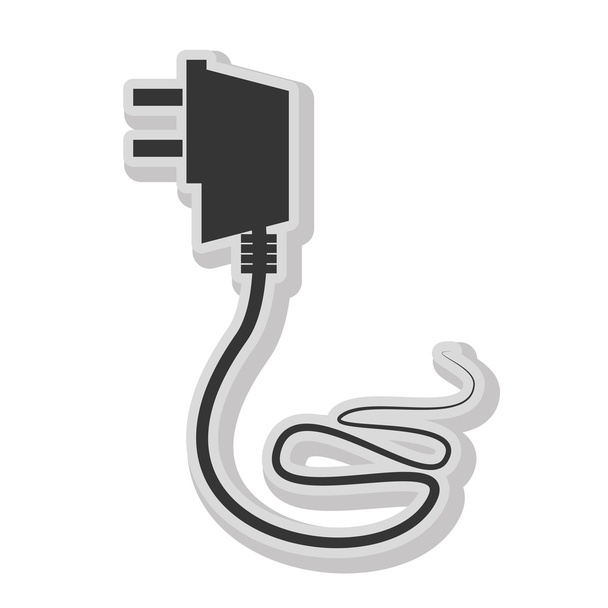 Plug and wire isolated flat icon in blackand white colors. - Vector, Image