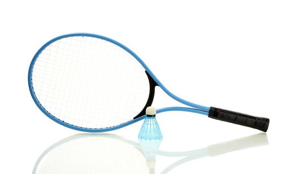 Badminton racket and shuttlecock isolated on white - Zdjęcie, obraz