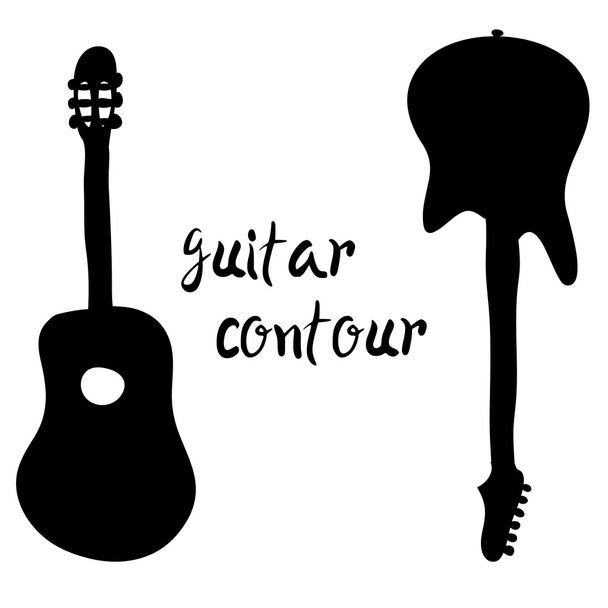 vector silhouette of an electric and acoustic guitar - Vector, Image