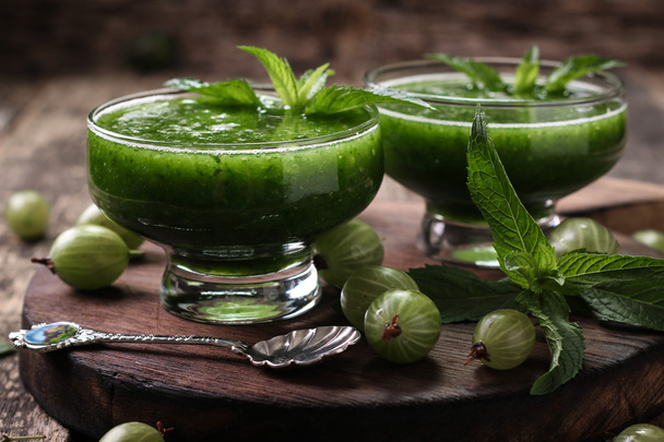 Healthy green fresh fruit and vegetable juice smoothie breackfast - Fotó, kép