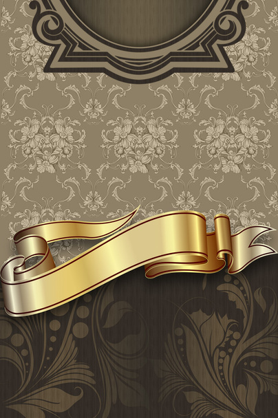 Decorative background with floral patterns and gold ribbon. - Foto, Bild