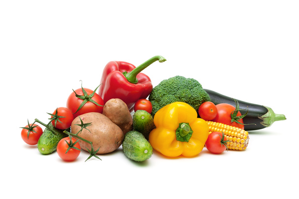 白い背景に分離された熟した新鮮な野菜をクローズ アップ - 写真・画像