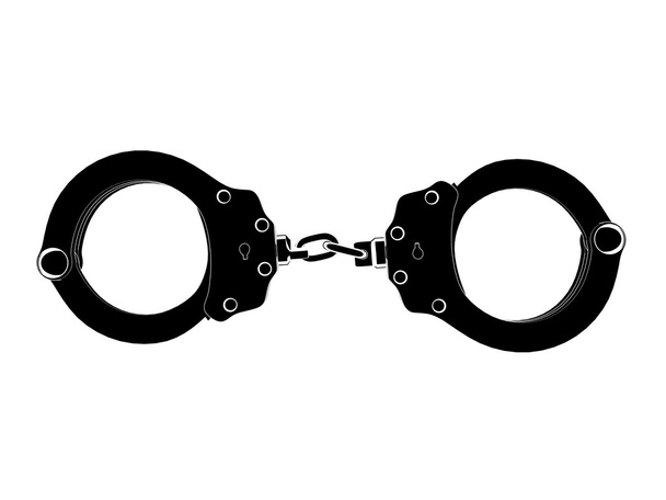 Black and white iconic handcuffs illustration isolated on a white background. 3D Illustration. - Photo, Image