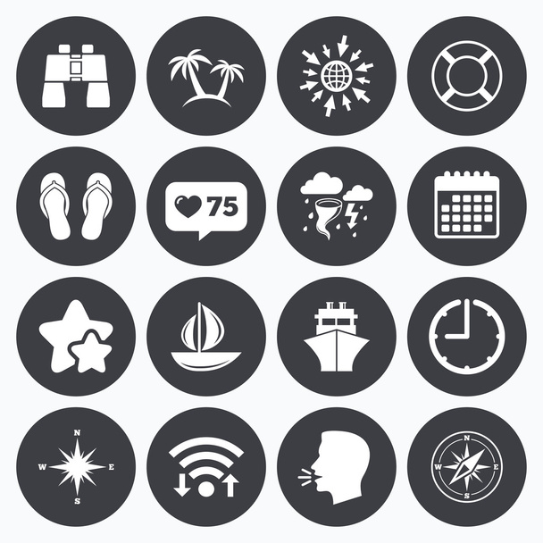 Cruise trip, ship and yacht icons. Travel signs. - Vector, Imagen