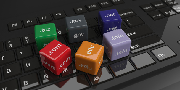 3d rendering cubes with domain names on a keyboard - Photo, Image