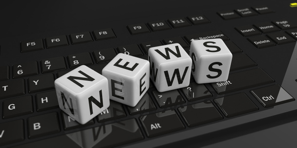 3D-Rendering-Würfel, Word-News auf einer Tastatur - Foto, Bild