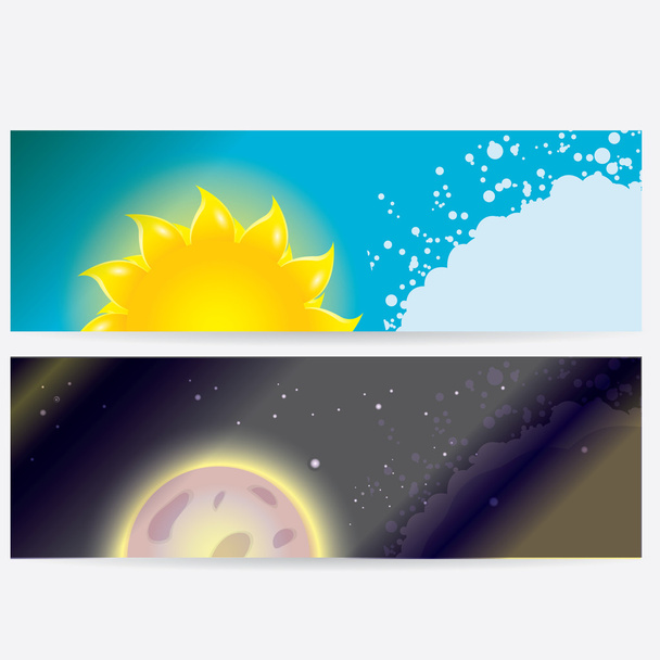Sun and moon in sky, day and night. - Vector, Image