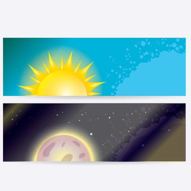 Sun and moon in sky, day and night. - Vector, Image