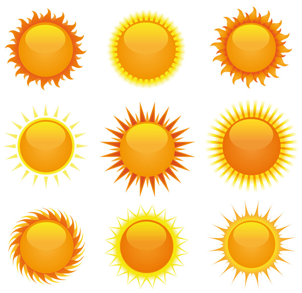 glanzende zonnen set - Vector, afbeelding