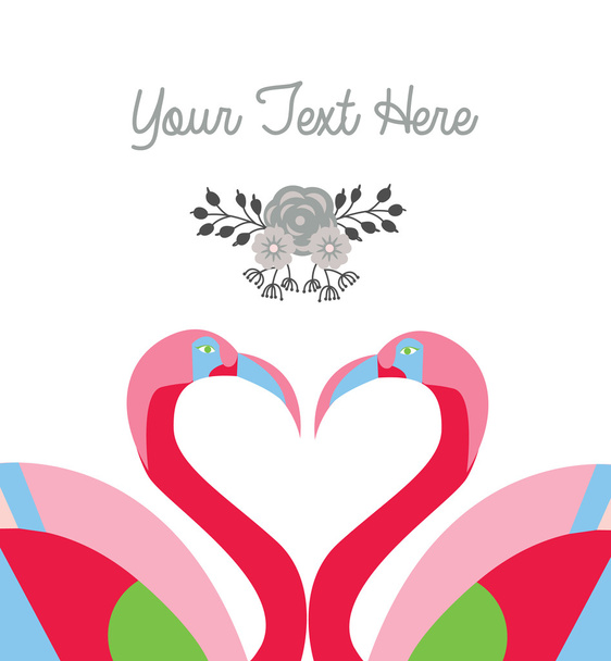 love card template two flamingo make heart shape - Vetor, Imagem