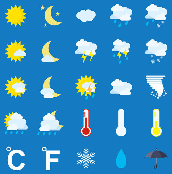 Wettersymbole auf blauem Hintergrund - Vektor, Bild