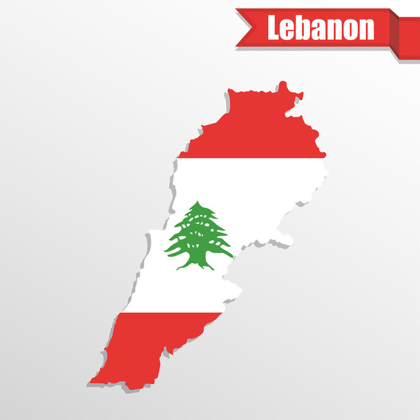 Líbano mapa com bandeira dentro e fita
 - Vetor, Imagem