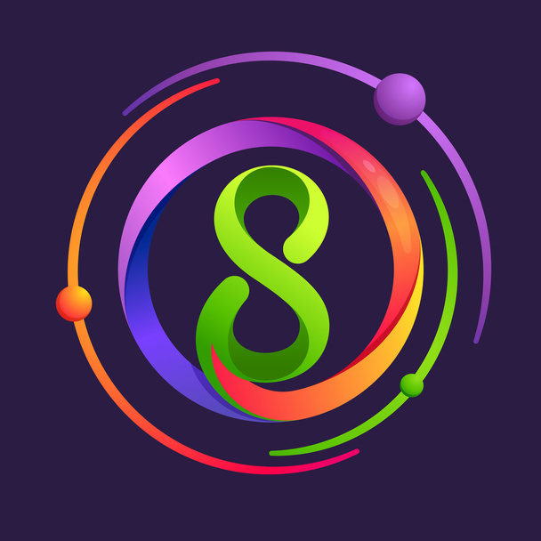 Číslo osm logo s atomy-ovály.  - Vektor, obrázek