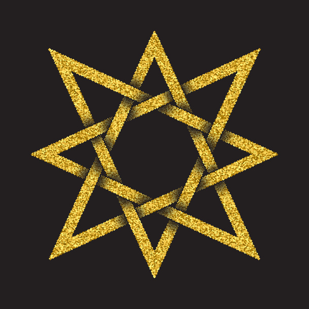 Golden glittering symbol in eight pointed star form - Vector, Image