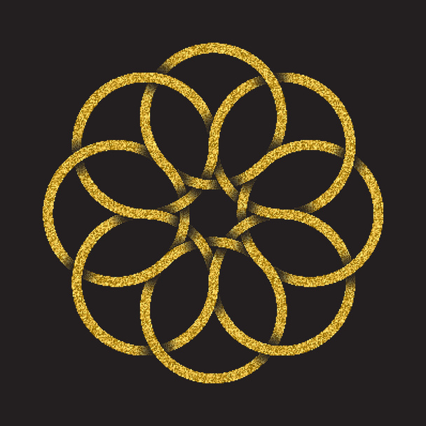 Golden glittering symbol in circular mandala form - Vector, Image