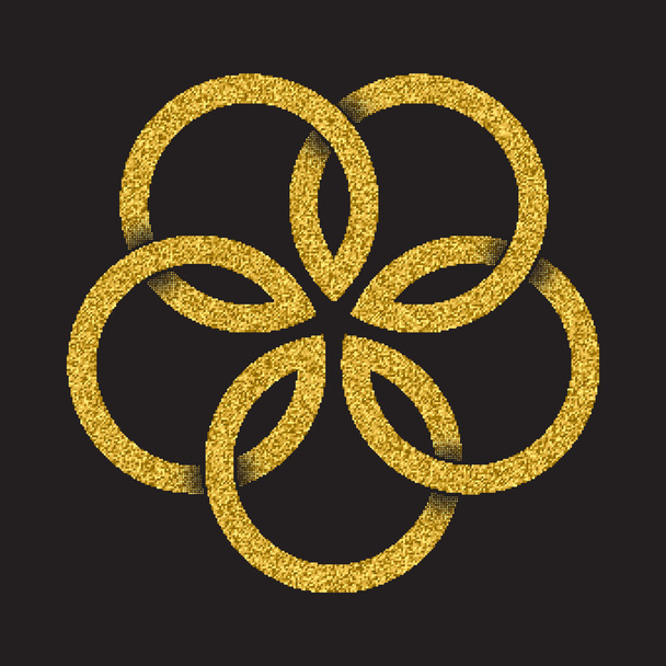 Golden glittering symbol in pentagon flower mandala form - Vector, Image