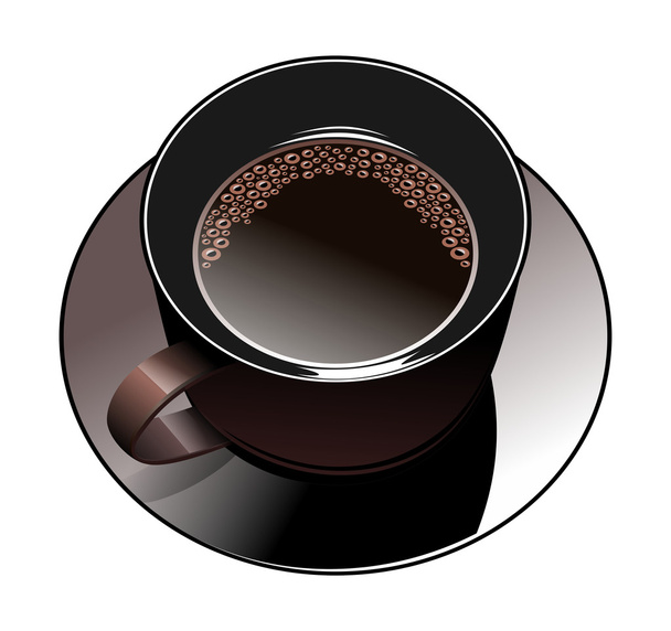 Kubek czarnej kawy z pianką i spodek. Ilustracja na białym tle - Wektor, obraz