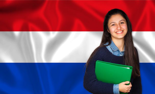 Teen student usmívat nad nizozemská vlajka - Fotografie, Obrázek