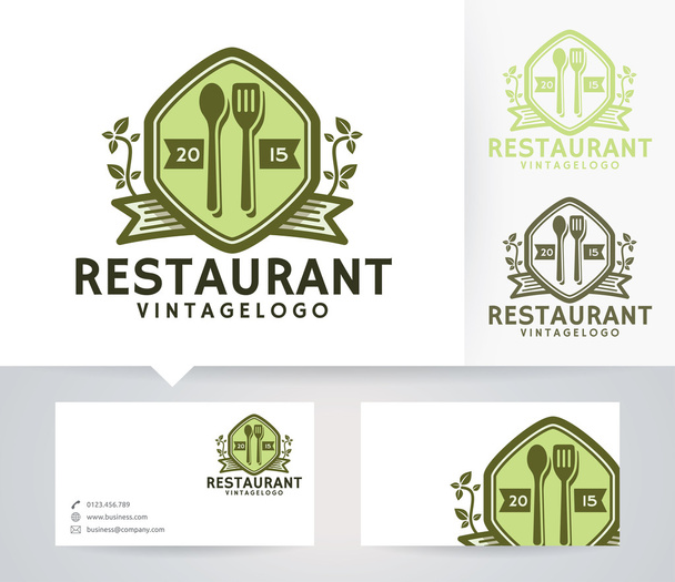 Restaurante Vintage vector logo con colores alternativos y plantilla de tarjeta de visita
 - Vector, imagen
