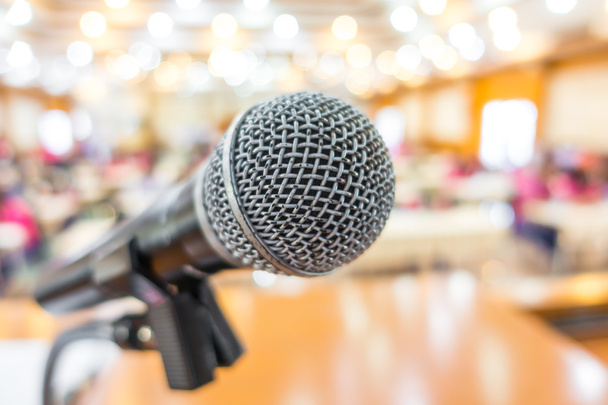 Black microphone in conference room . - 写真・画像