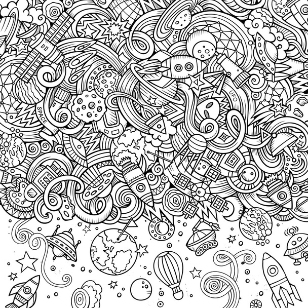 Κινουμένων σχεδίων χαριτωμένο doodles χέρι συντάσσονται χώρο εικονογράφηση - Διάνυσμα, εικόνα