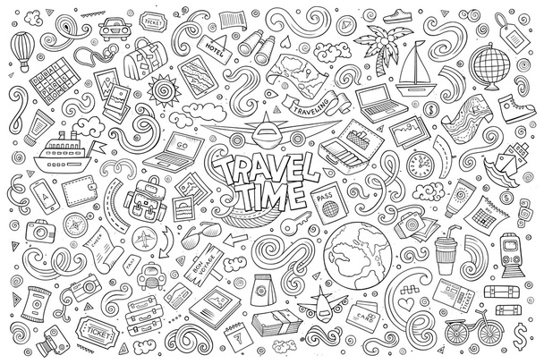 Utazástervező objektumok és szimbólumok halmaza - Vektor, kép